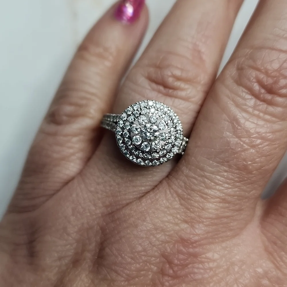 1ct tw Round double halo diamond 10k engagement ring